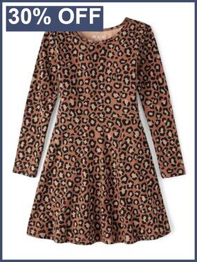 Girls Long Sleeve Skater Dress Cotton Blend Casual